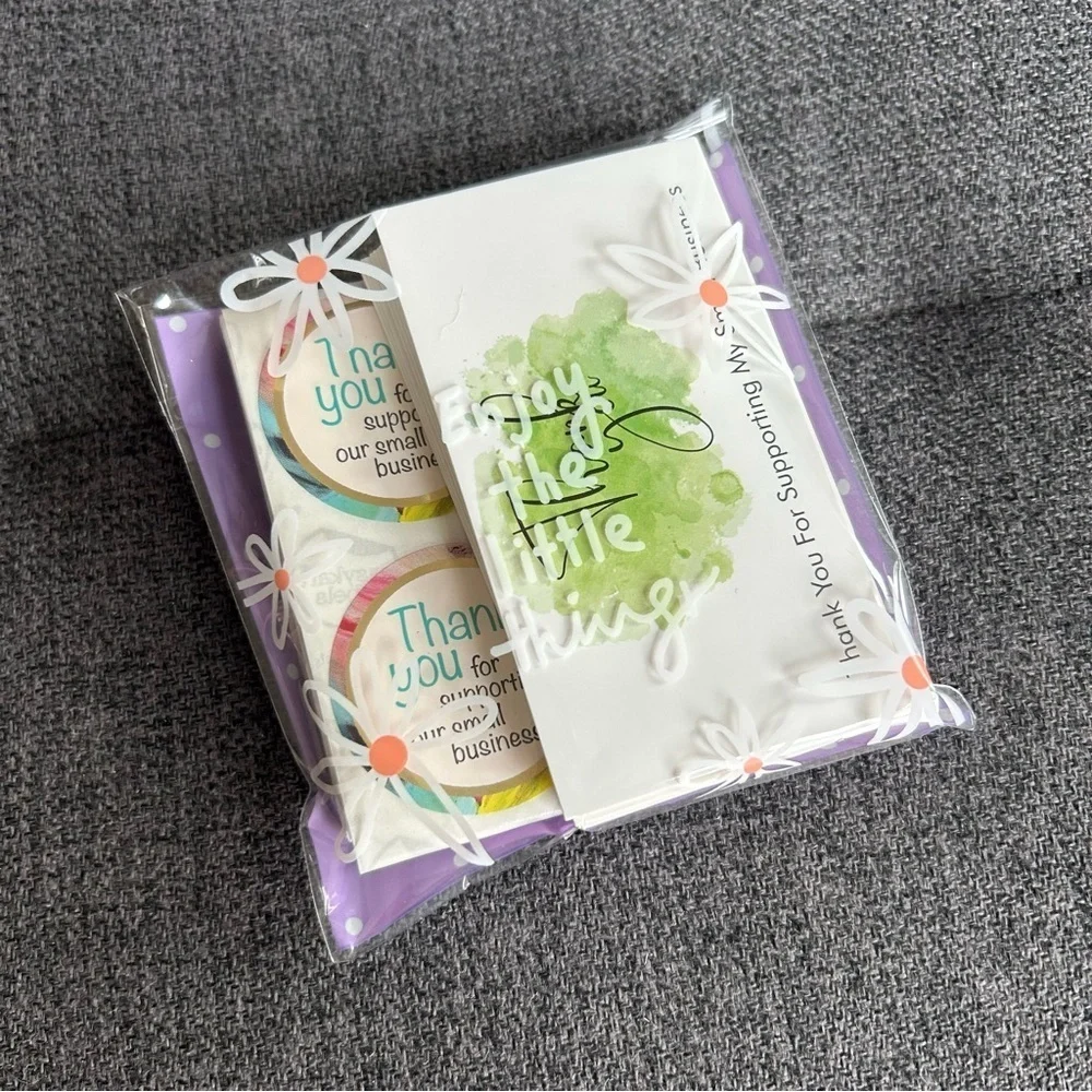 25 THANK YOU Business Cards + 25 Stickers, Starter Set, Watercolor, GREEN